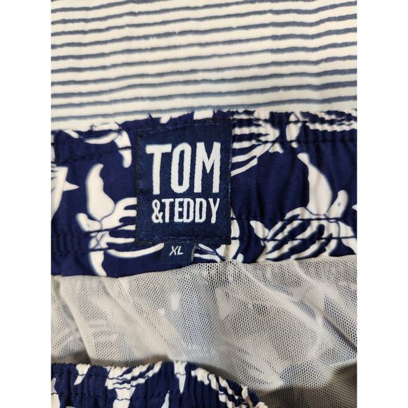 Tom And Teddy $100 XL Navy Blue White Turtle Elastic Waist Swim Trunk With Liner - Picture 7 of 14